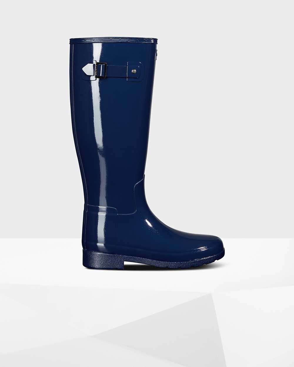 Hunter Original Refined Tall Gloss Women's Rain Boots NZ-43427L Blue